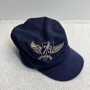 Vintage Navy Military Style Cadet Cap Hat Navy Blue Embroidered 79 Wings, Sz 7.5